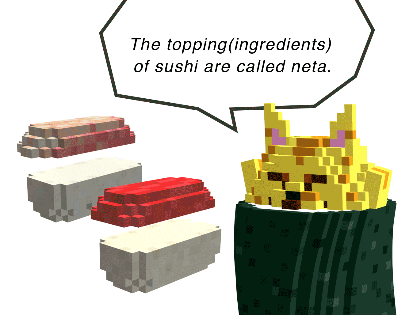 The topping(ingredients) 
of sushi are called neta.
