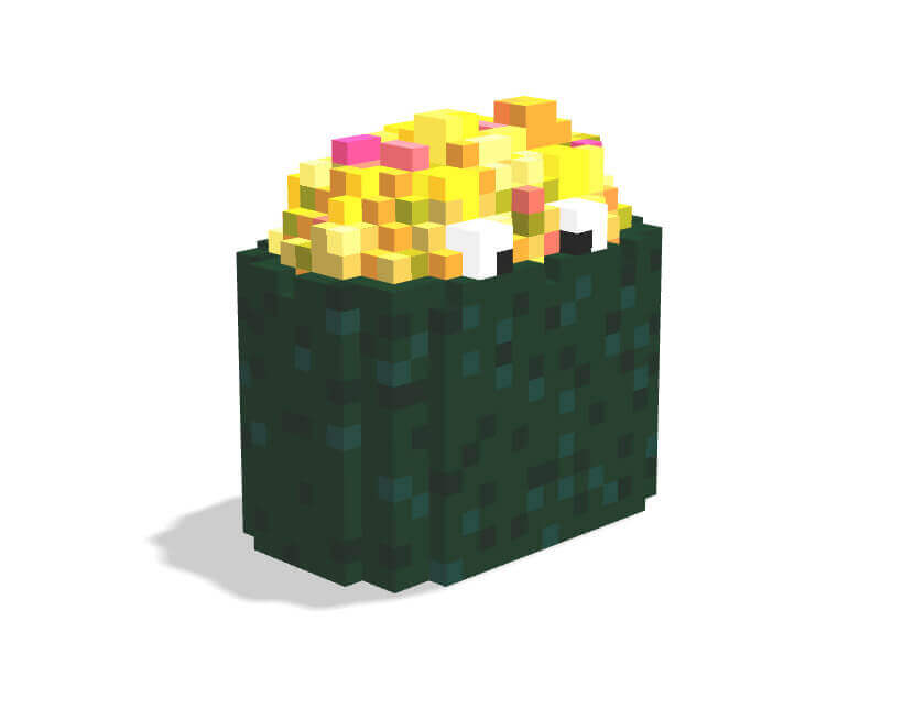 Voxsel art作品。サラダ軍艦のキャラクター。ネタに目が二つついている。