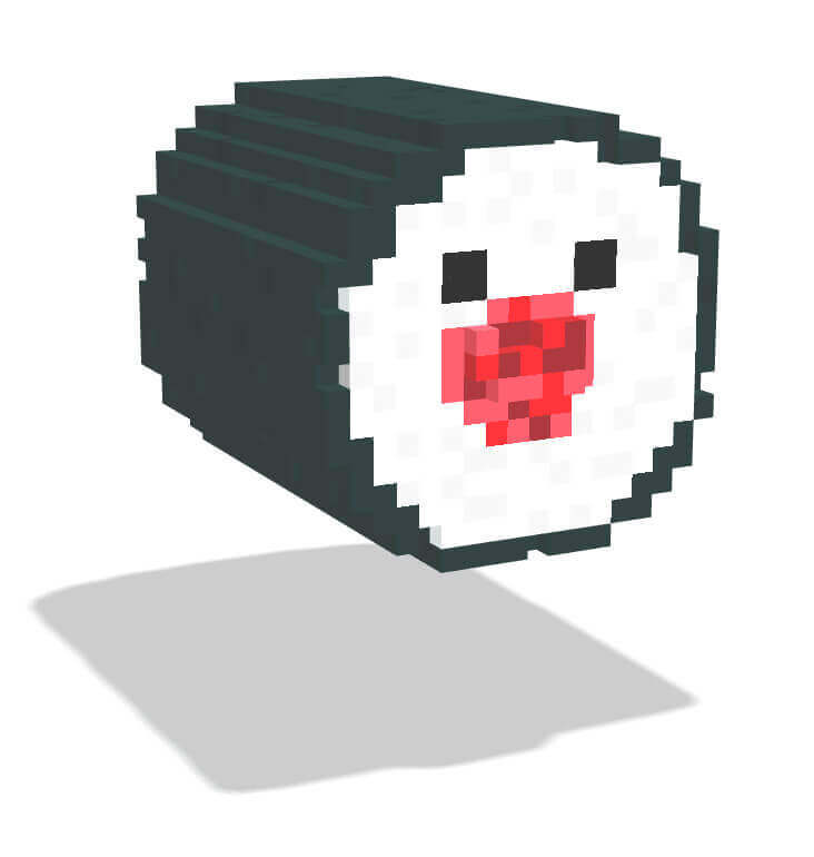 Voxsel art作品。鉄火巻きのキャラクター。シャリの断面が顔になっていて目が二つある。