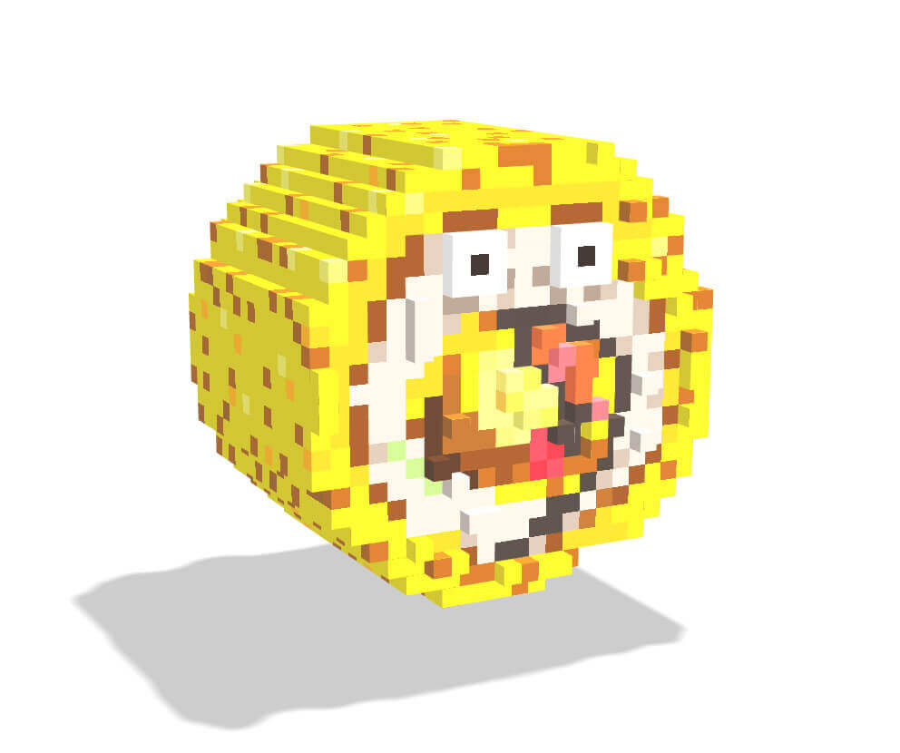 Voxsel art作品。玉子巻きのキャラクター。シャリの断面が顔になっていて目が二つある。