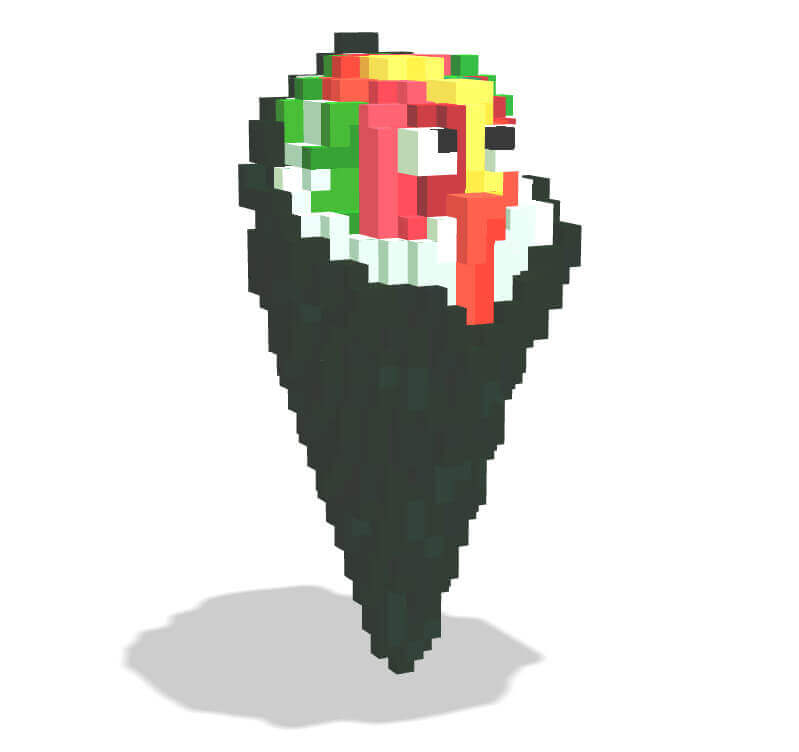 Voxsel art作品。手巻き寿司のキャラクター。ネタに目が二つついている。